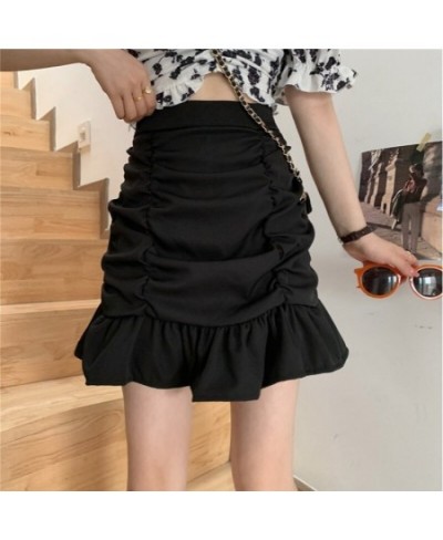 French Elegant Skirts Solid Color Ruffles Pleated High Waist Mini Skirt Summer All Match Female Slim Fashion Chic Women Cloth...