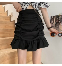 French Elegant Skirts Solid Color Ruffles Pleated High Waist Mini Skirt Summer All Match Female Slim Fashion Chic Women Cloth...