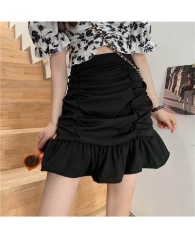 French Elegant Skirts Solid Color Ruffles Pleated High Waist Mini Skirt Summer All Match Female Slim Fashion Chic Women Cloth...