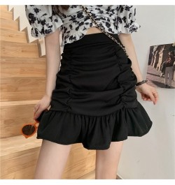 French Elegant Skirts Solid Color Ruffles Pleated High Waist Mini Skirt Summer All Match Female Slim Fashion Chic Women Cloth...