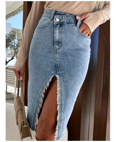 2023 Spring Summer Bodycon Pencil Denim Skirts for Women Y2K Front Split Denim Skirt Female Vintage High Waist Straight Skirt...