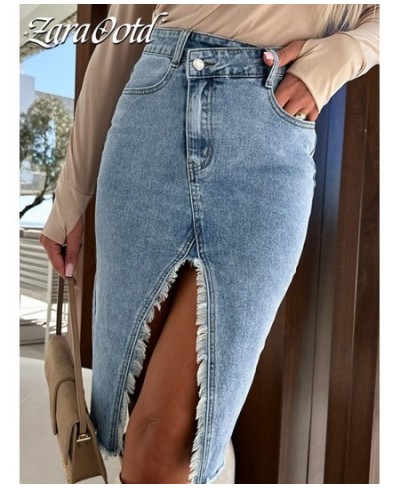 2023 Spring Summer Bodycon Pencil Denim Skirts for Women Y2K Front Split Denim Skirt Female Vintage High Waist Straight Skirt...