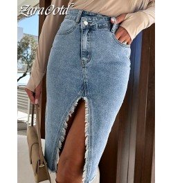 2023 Spring Summer Bodycon Pencil Denim Skirts for Women Y2K Front Split Denim Skirt Female Vintage High Waist Straight Skirt...