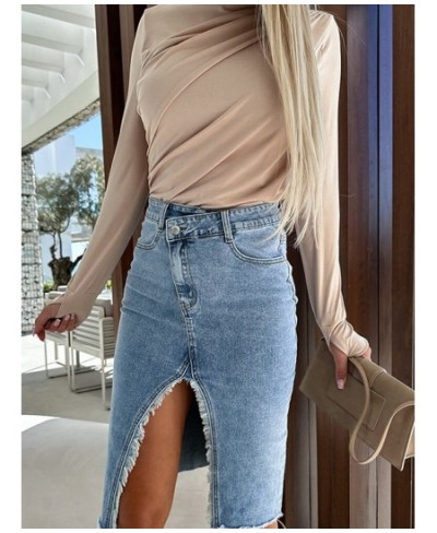 2023 Spring Summer Bodycon Pencil Denim Skirts for Women Y2K Front Split Denim Skirt Female Vintage High Waist Straight Skirt...