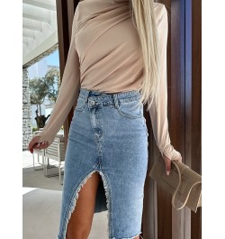 2023 Spring Summer Bodycon Pencil Denim Skirts for Women Y2K Front Split Denim Skirt Female Vintage High Waist Straight Skirt...