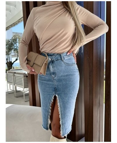 2023 Spring Summer Bodycon Pencil Denim Skirts for Women Y2K Front Split Denim Skirt Female Vintage High Waist Straight Skirt...