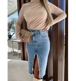 2023 Spring Summer Bodycon Pencil Denim Skirts for Women Y2K Front Split Denim Skirt Female Vintage High Waist Straight Skirt...