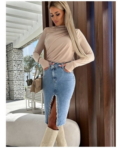 2023 Spring Summer Bodycon Pencil Denim Skirts for Women Y2K Front Split Denim Skirt Female Vintage High Waist Straight Skirt...