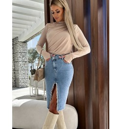 2023 Spring Summer Bodycon Pencil Denim Skirts for Women Y2K Front Split Denim Skirt Female Vintage High Waist Straight Skirt...