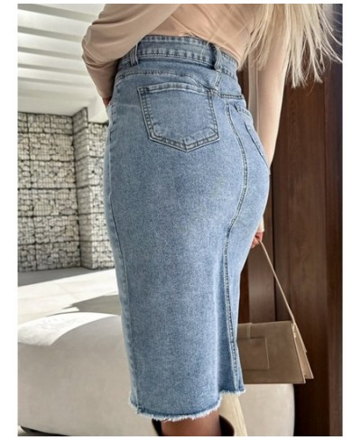 2023 Spring Summer Bodycon Pencil Denim Skirts for Women Y2K Front Split Denim Skirt Female Vintage High Waist Straight Skirt...