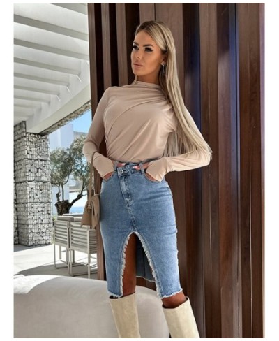 2023 Spring Summer Bodycon Pencil Denim Skirts for Women Y2K Front Split Denim Skirt Female Vintage High Waist Straight Skirt...