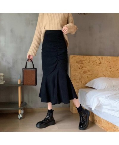 Fashion High Waist Midi Skirts for Women 2023 Spring Slim Fit Hip Mermaid Skirt Woman Korean Ruffles Brown Skirts 2XL $34.34 ...