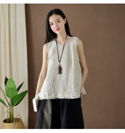 Women Vintage Cotton Linen Tanks 2023 Summer New O-Neck Sleeveless Patchwork Solid Color Women Casual Loose Tanks Tops $34.26...