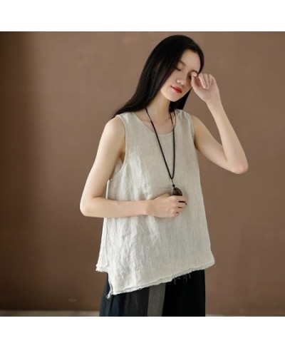 Women Vintage Cotton Linen Tanks 2023 Summer New O-Neck Sleeveless Patchwork Solid Color Women Casual Loose Tanks Tops $34.26...