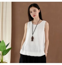 Women Vintage Cotton Linen Tanks 2023 Summer New O-Neck Sleeveless Patchwork Solid Color Women Casual Loose Tanks Tops $34.26...