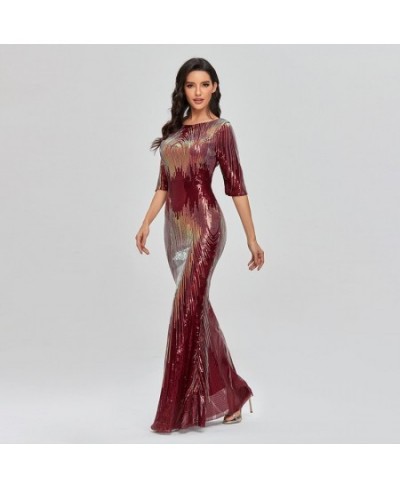 Autumn Spring Women New Fashion Half Sleeve Sequined Evening Party Mermaid Long Maxi dress elegant vestido $98.10 - Dresses