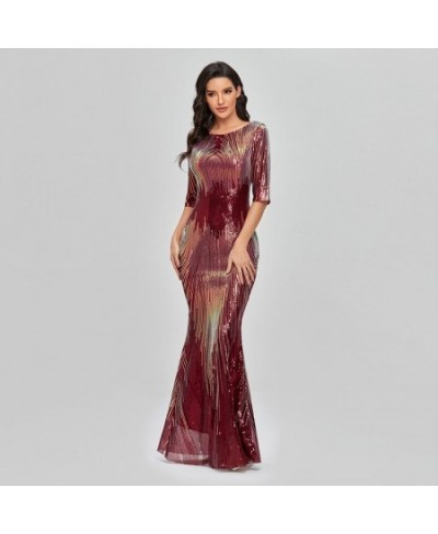 Autumn Spring Women New Fashion Half Sleeve Sequined Evening Party Mermaid Long Maxi dress elegant vestido $98.10 - Dresses