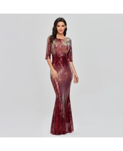 Autumn Spring Women New Fashion Half Sleeve Sequined Evening Party Mermaid Long Maxi dress elegant vestido $98.10 - Dresses