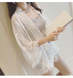 Women Chiffon White Lace Blouses Casual Spring Summer Long Flare Sleeve Buttons Blouse camisas mujer kimono $22.90 - Women Tops