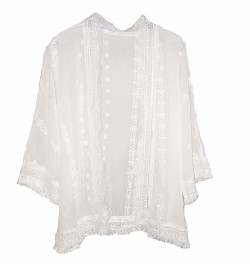 Women Chiffon White Lace Blouses Casual Spring Summer Long Flare Sleeve Buttons Blouse camisas mujer kimono $22.90 - Women Tops