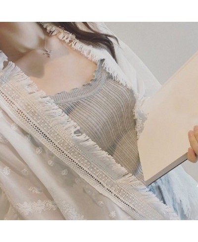 Women Chiffon White Lace Blouses Casual Spring Summer Long Flare Sleeve Buttons Blouse camisas mujer kimono $22.90 - Women Tops