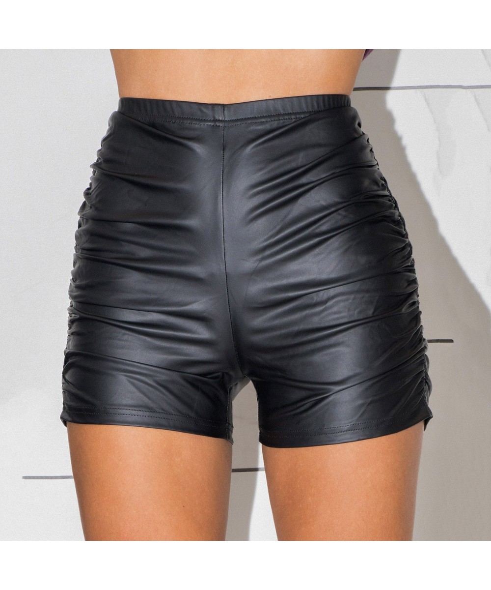 Sexy Womens Shorts Elastic High Waist Wet Look Faux PU Leather Short Pants Latex Hot Goth Shorts Pole Dance Clubwear Mini $25...