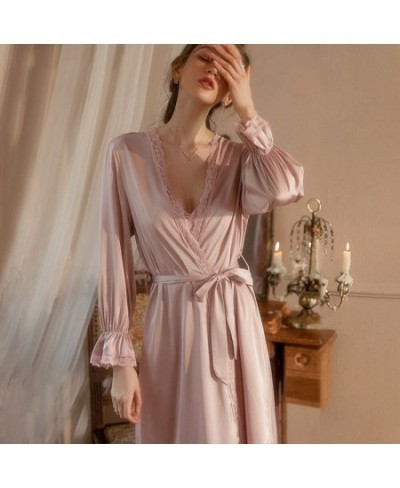 With Chest Pad Pajamas Women's Summer Silk Bathrobe Pajama Dress French Lace Sexy Pajama Set 2 Pieces Sleepwear Robes Lingeri...