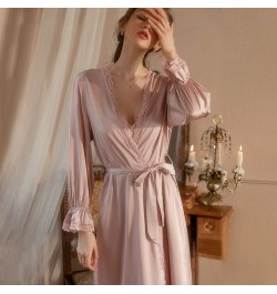 With Chest Pad Pajamas Women's Summer Silk Bathrobe Pajama Dress French Lace Sexy Pajama Set 2 Pieces Sleepwear Robes Lingeri...