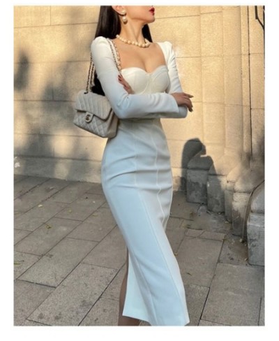 2023 Square Collar Slim Bodycon Black Vestido Femme Fashion Outerwear Robe Women Long Sleeve Elegant A-Line Midi White Dress ...