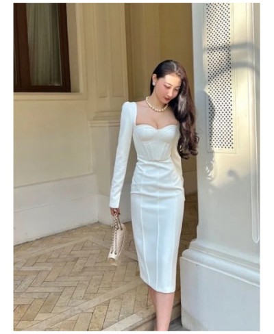 2023 Square Collar Slim Bodycon Black Vestido Femme Fashion Outerwear Robe Women Long Sleeve Elegant A-Line Midi White Dress ...