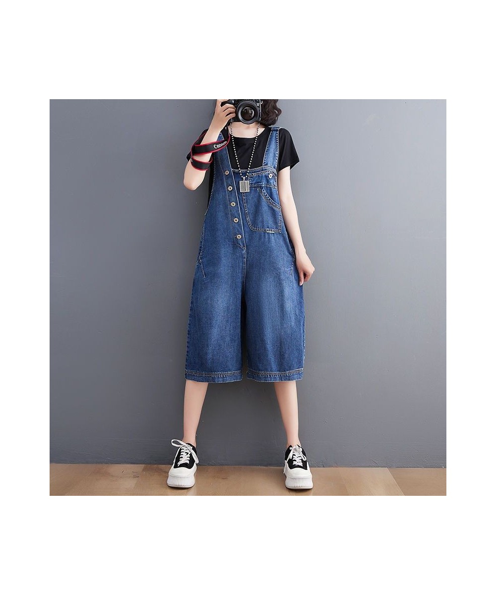 Women's Strap Jumpsuit Washed Blue Pockets Loose Wide-leg Denim Jumpsuits Daily Casual Streetwear Plus Size Womens Clothing $...