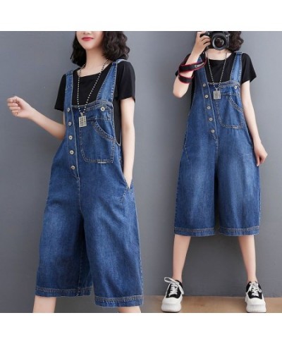 Women's Strap Jumpsuit Washed Blue Pockets Loose Wide-leg Denim Jumpsuits Daily Casual Streetwear Plus Size Womens Clothing $...