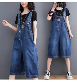 Women's Strap Jumpsuit Washed Blue Pockets Loose Wide-leg Denim Jumpsuits Daily Casual Streetwear Plus Size Womens Clothing $...