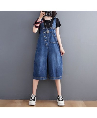 Women's Strap Jumpsuit Washed Blue Pockets Loose Wide-leg Denim Jumpsuits Daily Casual Streetwear Plus Size Womens Clothing $...