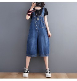 Women's Strap Jumpsuit Washed Blue Pockets Loose Wide-leg Denim Jumpsuits Daily Casual Streetwear Plus Size Womens Clothing $...