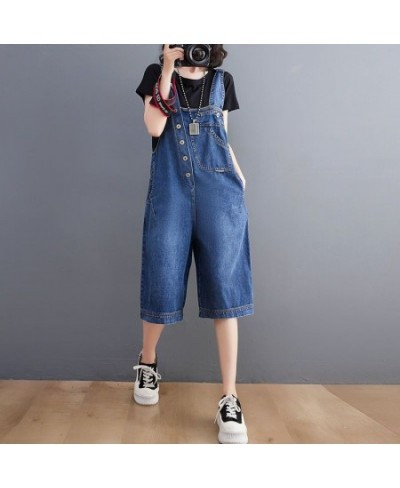 Women's Strap Jumpsuit Washed Blue Pockets Loose Wide-leg Denim Jumpsuits Daily Casual Streetwear Plus Size Womens Clothing $...