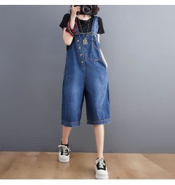 Women's Strap Jumpsuit Washed Blue Pockets Loose Wide-leg Denim Jumpsuits Daily Casual Streetwear Plus Size Womens Clothing $...