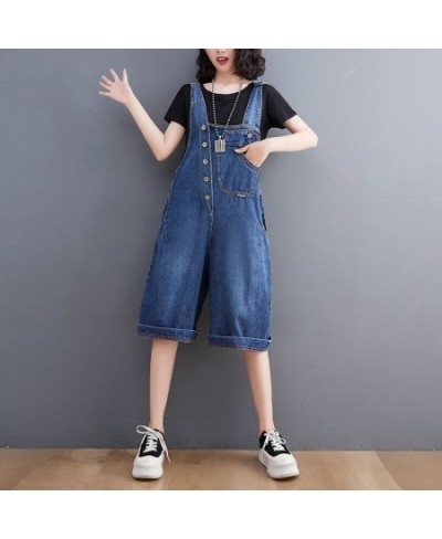 Women's Strap Jumpsuit Washed Blue Pockets Loose Wide-leg Denim Jumpsuits Daily Casual Streetwear Plus Size Womens Clothing $...