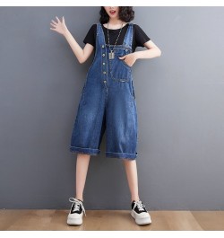 Women's Strap Jumpsuit Washed Blue Pockets Loose Wide-leg Denim Jumpsuits Daily Casual Streetwear Plus Size Womens Clothing $...