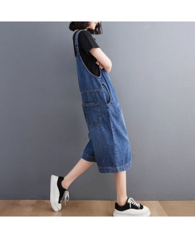 Women's Strap Jumpsuit Washed Blue Pockets Loose Wide-leg Denim Jumpsuits Daily Casual Streetwear Plus Size Womens Clothing $...