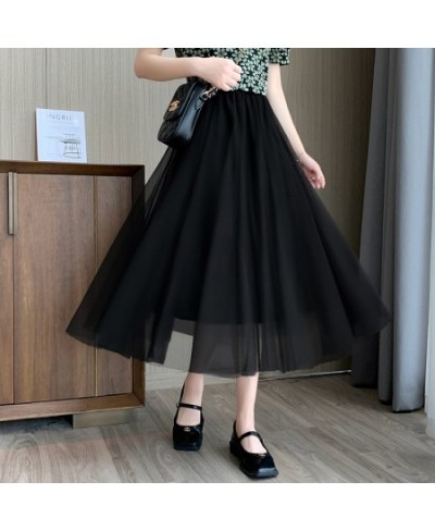 Mesh Skirts Spring Summer Women's Fashion High Waist Mid Length Elastic Waist A-line Princess Long Faldas Tulle Skirt $37.10 ...