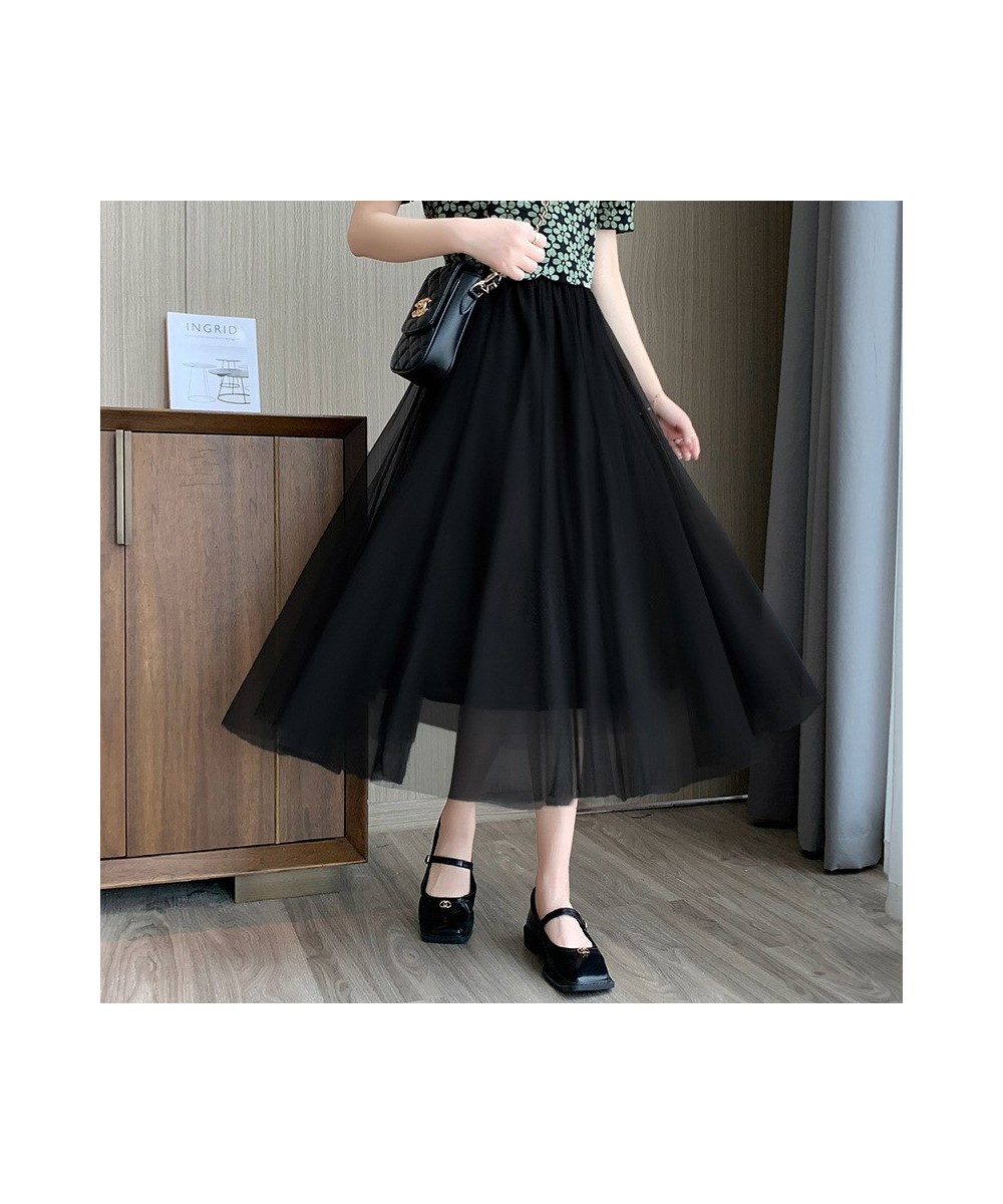 Mesh Skirts Spring Summer Women's Fashion High Waist Mid Length Elastic Waist A-line Princess Long Faldas Tulle Skirt $37.10 ...