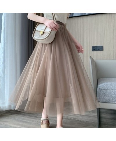 Mesh Skirts Spring Summer Women's Fashion High Waist Mid Length Elastic Waist A-line Princess Long Faldas Tulle Skirt $37.10 ...