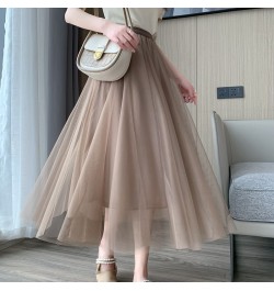 Mesh Skirts Spring Summer Women's Fashion High Waist Mid Length Elastic Waist A-line Princess Long Faldas Tulle Skirt $37.10 ...