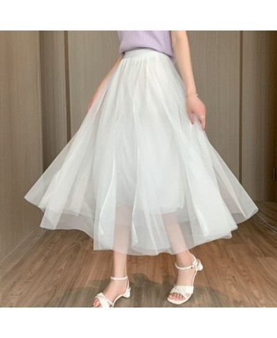 Mesh Skirts Spring Summer Women's Fashion High Waist Mid Length Elastic Waist A-line Princess Long Faldas Tulle Skirt $37.10 ...