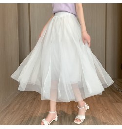 Mesh Skirts Spring Summer Women's Fashion High Waist Mid Length Elastic Waist A-line Princess Long Faldas Tulle Skirt $37.10 ...