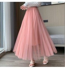 Mesh Skirts Spring Summer Women's Fashion High Waist Mid Length Elastic Waist A-line Princess Long Faldas Tulle Skirt $37.10 ...