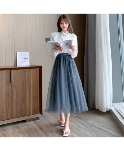 Mesh Skirts Spring Summer Women's Fashion High Waist Mid Length Elastic Waist A-line Princess Long Faldas Tulle Skirt $37.10 ...