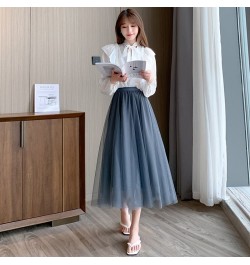 Mesh Skirts Spring Summer Women's Fashion High Waist Mid Length Elastic Waist A-line Princess Long Faldas Tulle Skirt $37.10 ...