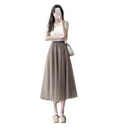 Mesh Skirts Spring Summer Women's Fashion High Waist Mid Length Elastic Waist A-line Princess Long Faldas Tulle Skirt $37.10 ...